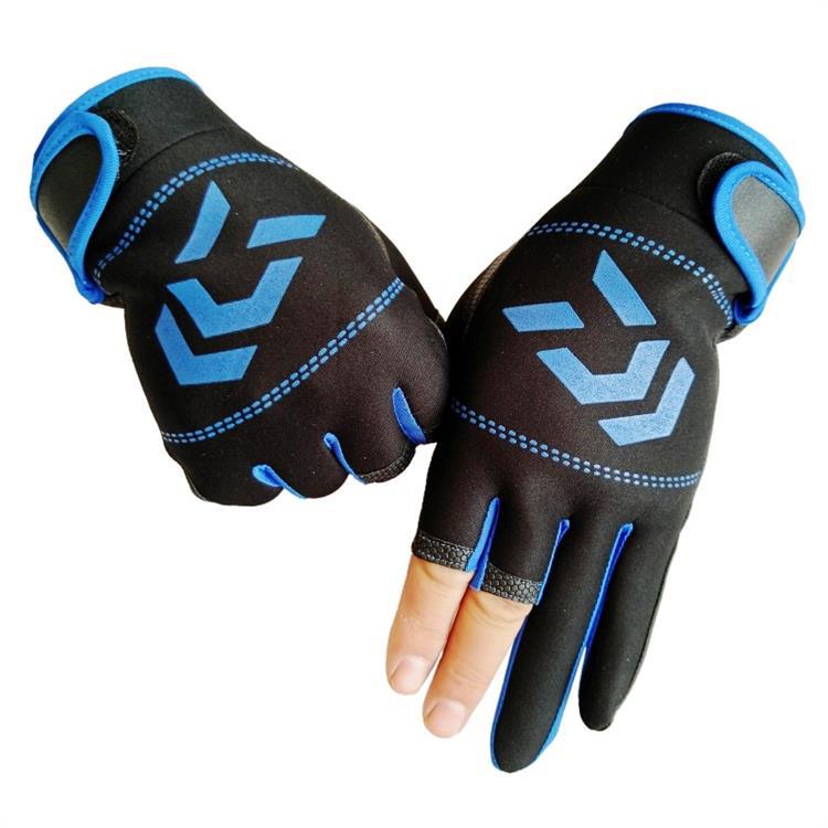 DAWA Fishing Gloves Outdoor Non-slip Fishing Protective Gloves Three Fingers Cut Half Finger Gloves Two Fingers Cut Gloves: Blue