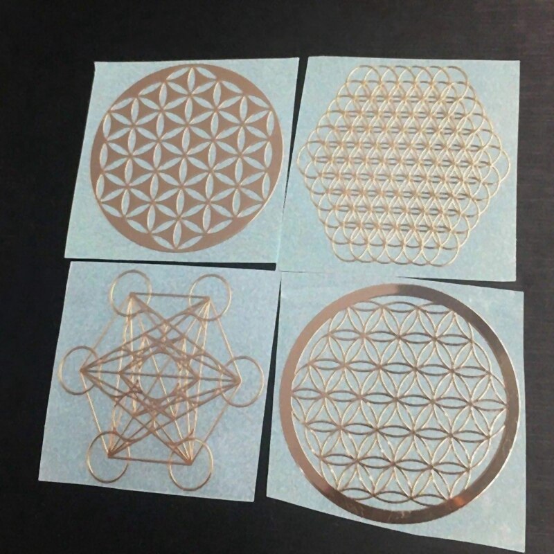 AMS-4Pcs/Set Metal energía decoración pegatina flor de la vida