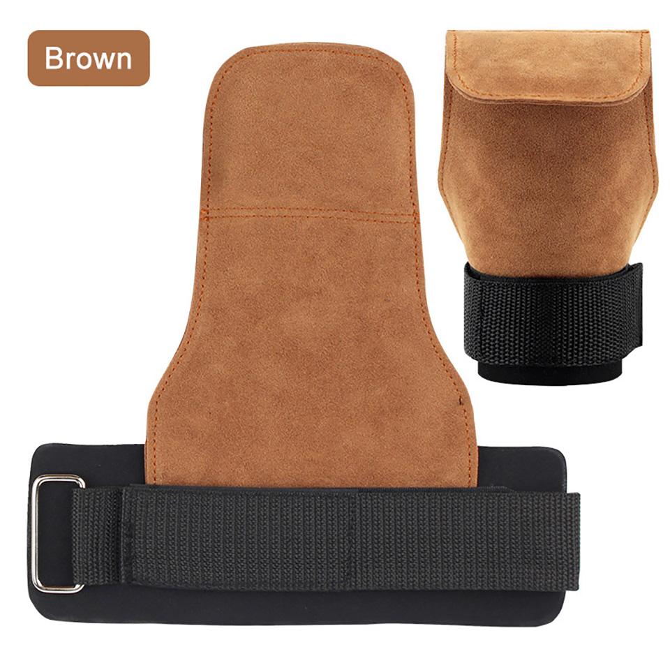 1Pcs Koeienhuid Gym Handschoenen Anti-Slip Gewicht Power Riem Lifting Pads Deadlift Riem Workout Crossfit Fitness Handschoenen Palm bescherming: Black