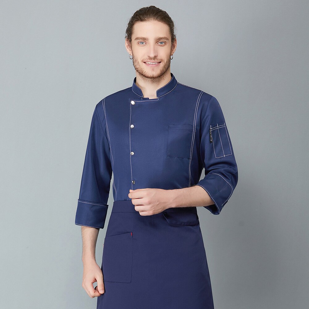 Langermet restaurant uniform skjorte hotell kjøkken matlaging kokk uniform servitør arbeidsjakke arbeidsklær klær kokketopper: Blå / Xl