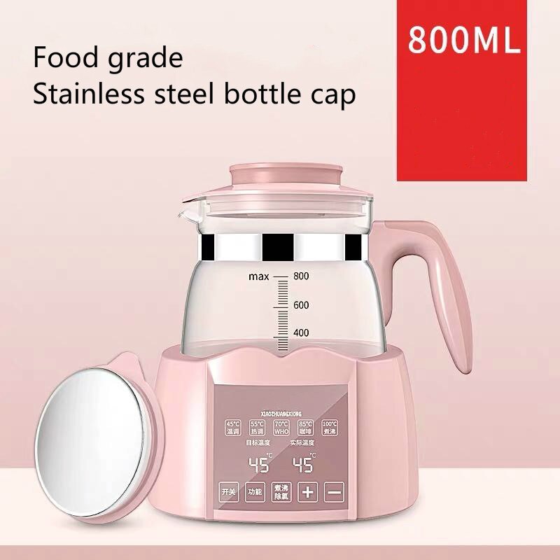 0.8L Melk Flessen Heater Sterilisator Zuigfles Warmer Thermische Waterkoker Thermostaat Glas Verwarming Ketel Theepot Eu: pink