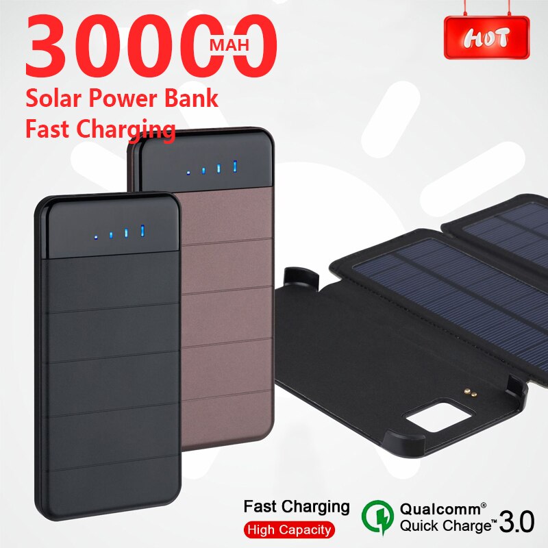 30000mah pliable chargeur solaire Mobile puissance panneau solaire extérieur batterie solaire Pack extérieur escalade pratique