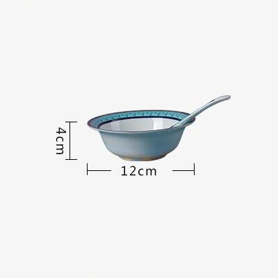 Luxury Bone China Dishes and Plates Sets Blue Ceramic Dinner Plates Restaurant Supplies Serving Dish: Bowl and spoon
