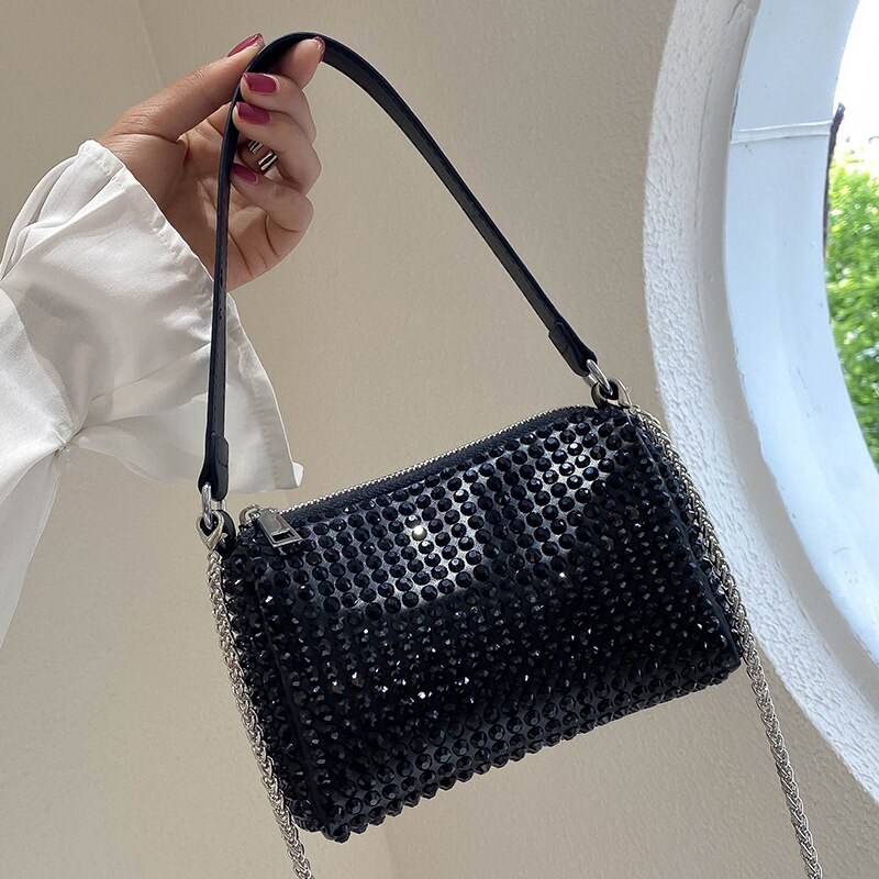 Mulheres diamantes bolsa strass bolsas de ombro senhoras bolsa bolsas crossbody sacos preto presente de aniversário