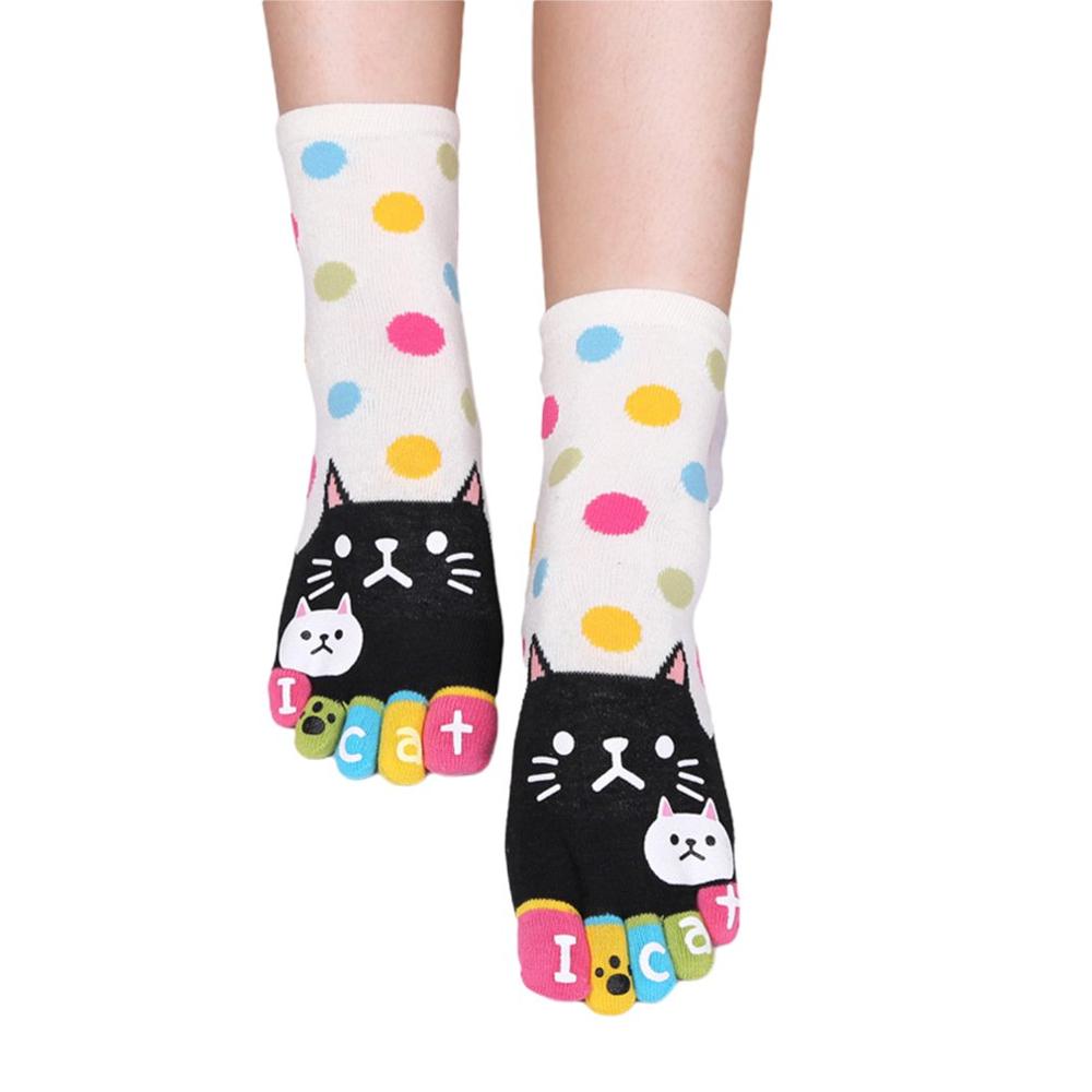 Nette Baby freundlicher Mädchen Jungen Nette Katze Weiche Fünf Finger Karikatur Ebene Socken Strumpfwaren Zehe Socken Knöchel Socken Damen: Weiß