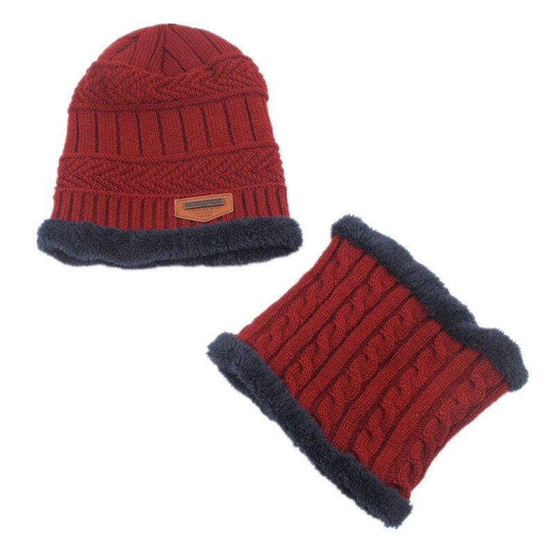 Efterår vinter plus velvet hat tørklæde sæt barn 2 stk varme børn vinter uld beanies strikkede hatte krave til 1-6 år gamle børn