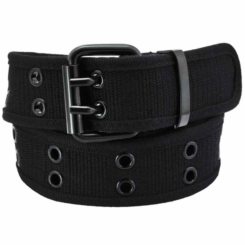 Canvas Web Belts for Men Women,Double Grommet Hole Buckle Belt: Black