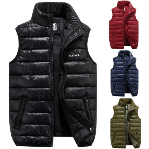 chaleco de invierno para hombres de sin mangas globo cálido prendas de vestir con cremallera chaqueta acolchada abrigo de talla grande L-3XL