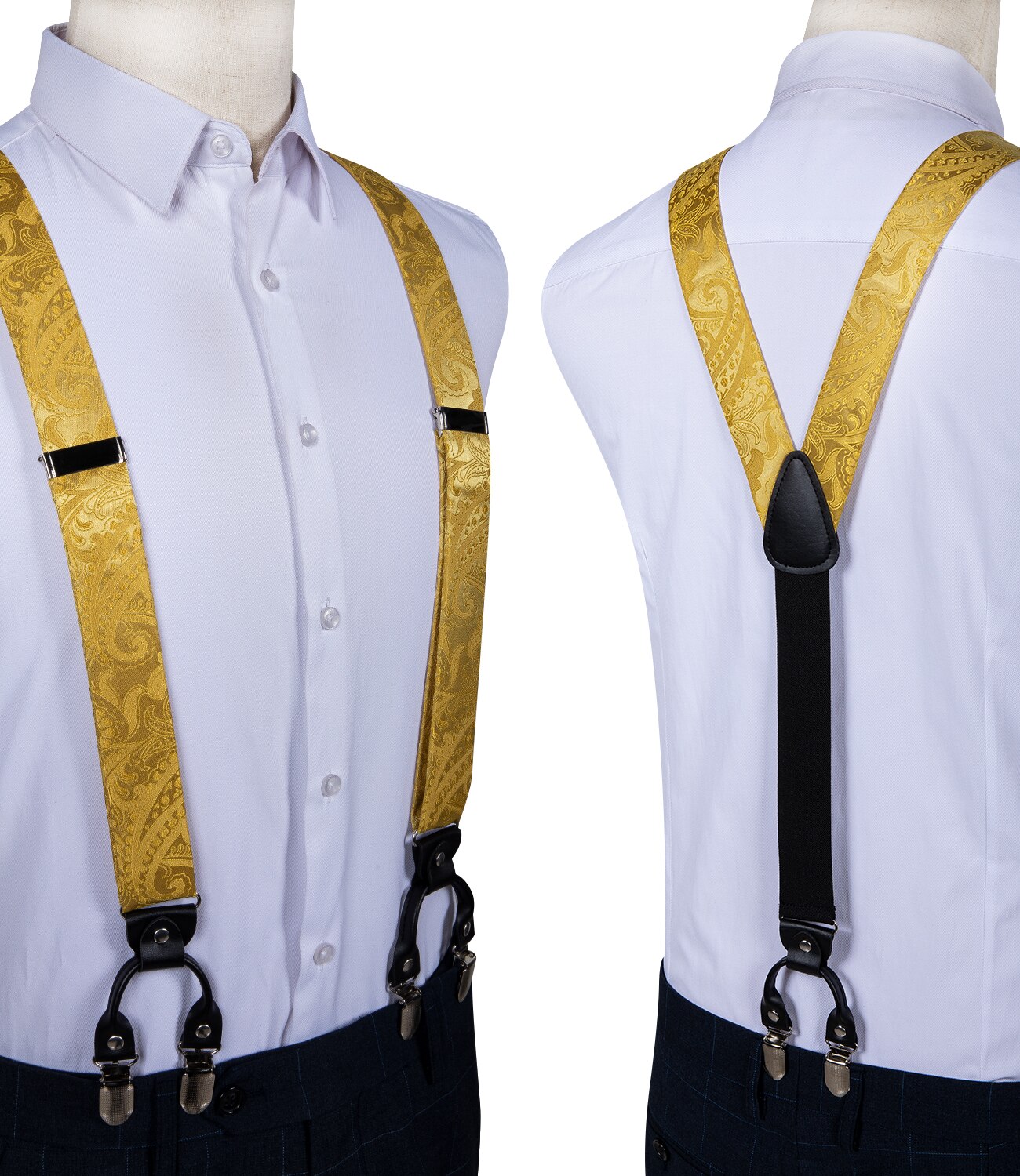 Luxury Yellow Men's Suspenders Silk Elastic 6 Clips Braces Wedding Party Accessories Men Y-back Suspenders Bow Tie Set DiBanGu