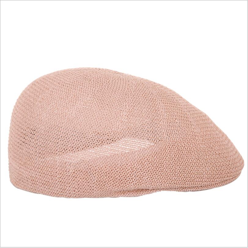 Men Summer Straw Sun Hat Newsboy Caps Breathable Male Beret Flat Cap Unisex Peaky Blinder Mesh Dad Hats: Pink