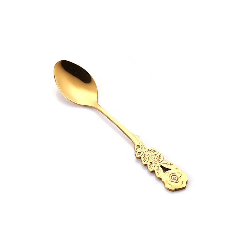 1pcs Stainless Steel Teaspoon Tea Ice Cream Spoon Coffee Dessert Spoon Cteative Rose Flower Handle Tableware Kitchen Gadget: 02