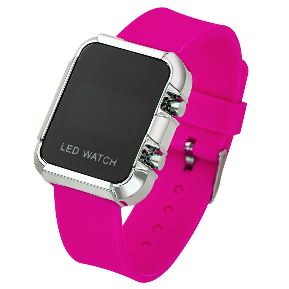 Reloj Digital con correa rosa para niños, pulsera con esfera cuadrada LED, para estudiantes y bebés, novedad