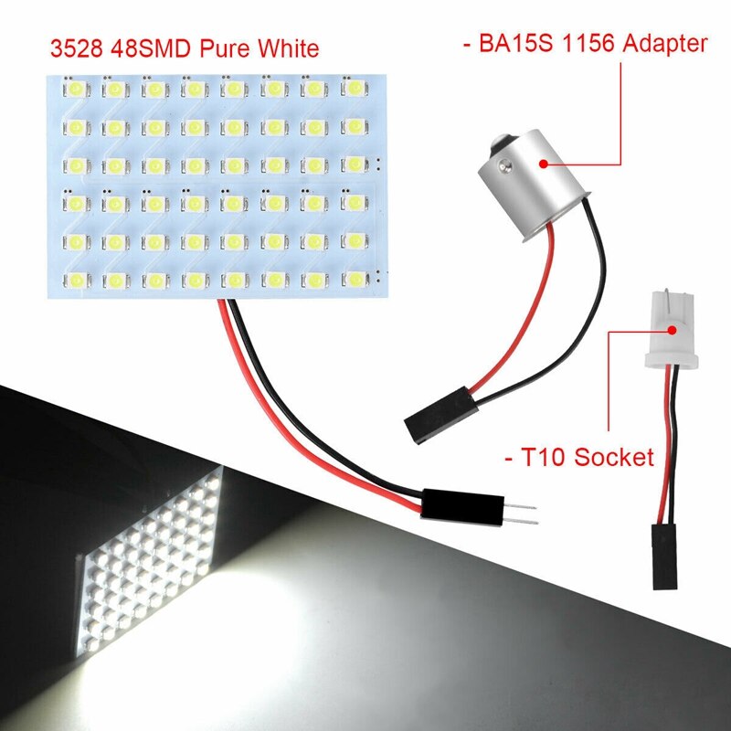 10X Wit RV Trailer 48SMD Interieur Panel LED Dome Kaart Light 1156 BA15S Adapter