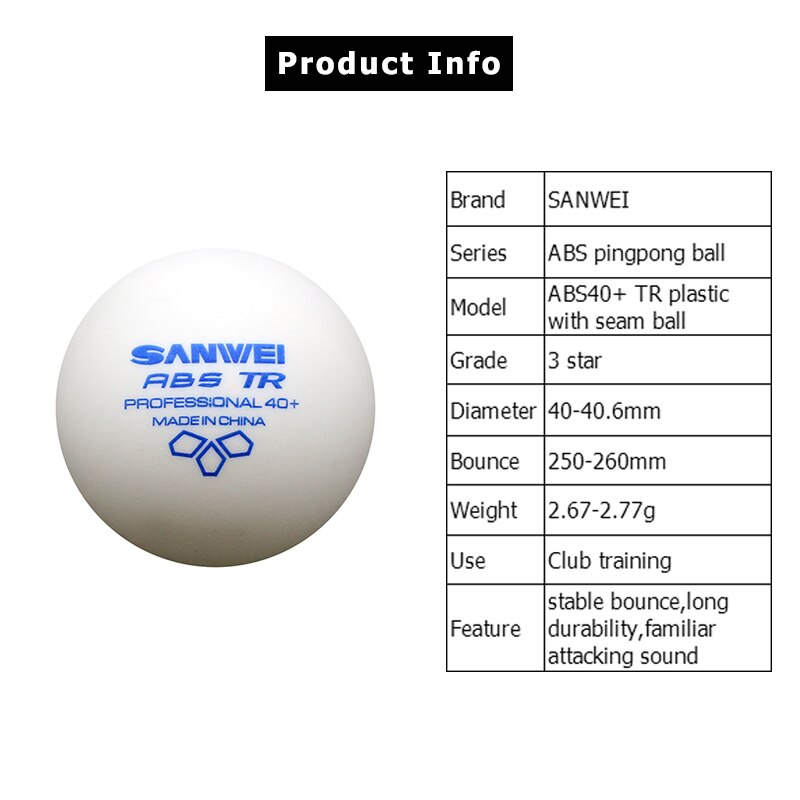 SANWEI ABS TR 3 Sterne Tischtennis Bälle 40 + Neue Material Kunststoff Weiß Klingeln Pong Bälle für Ausbildung 100 stücke