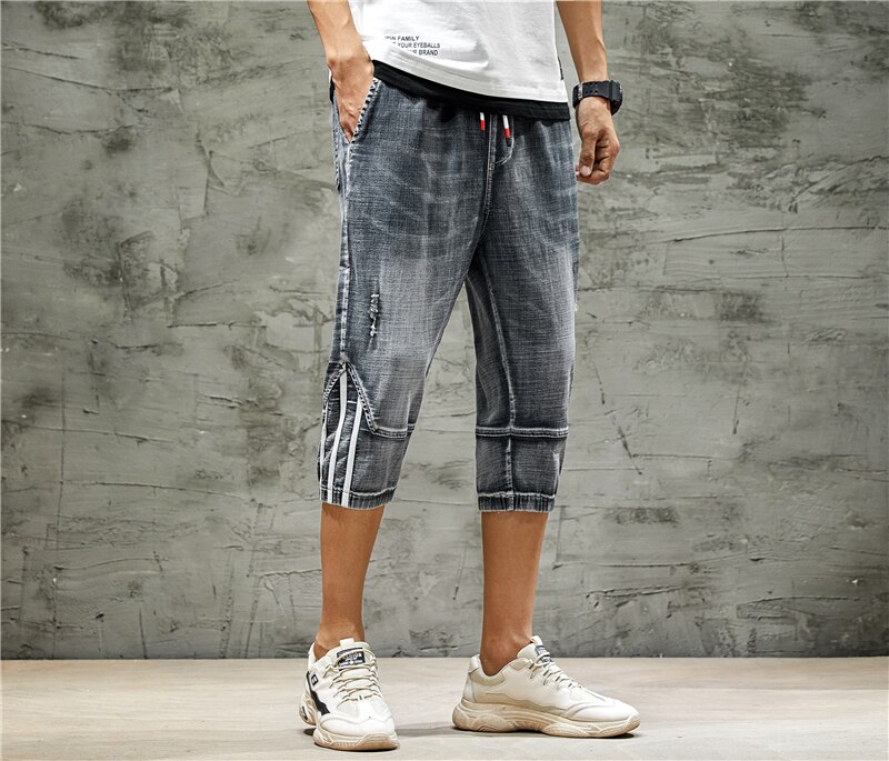 Sommer mænds læglange korte jeans afslappet løse elastiske denimshorts tøj til mænd ,y877: Blågrå / 40