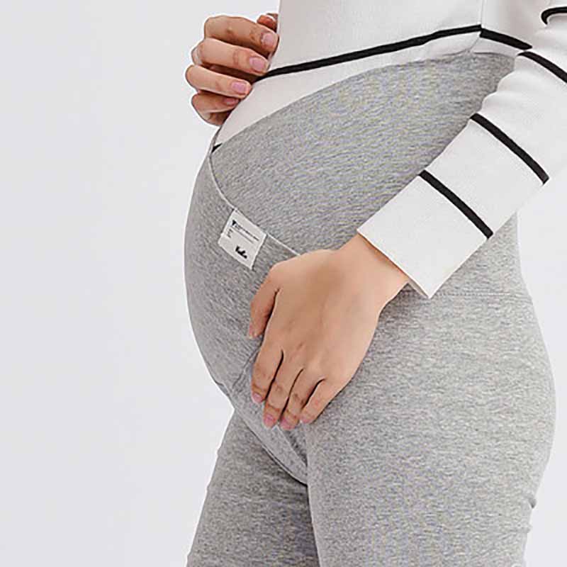 Graviditets leggings tværs v lav talje mave strikkede bukser justerbare skinny leggings tøj til gravide kvinder efterår forår: Lysegrå / M