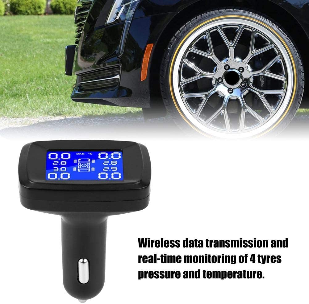 Car TPMS Tyre Pressure Tire Pressure Monitoring System Cigarette Lighter LCD Monitor Kit with 4 Internal External Sensor