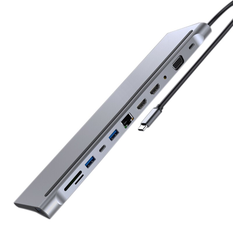 12-en-1 USB type-c Hub à double Hdmi Rj45 Multi USB 3.0 adaptateur d'alimentation Station d'accueil pour ordinateur portable Support Pd Transmission: Default Title