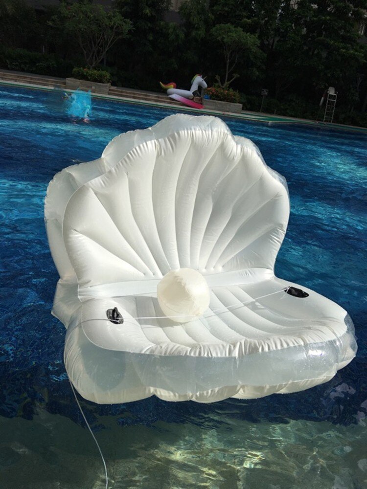 173cm Giant Inflatable Shell Pool Float Summer Water Air Bed Lounger Clamshell With Pearl Seashell Scallop Board