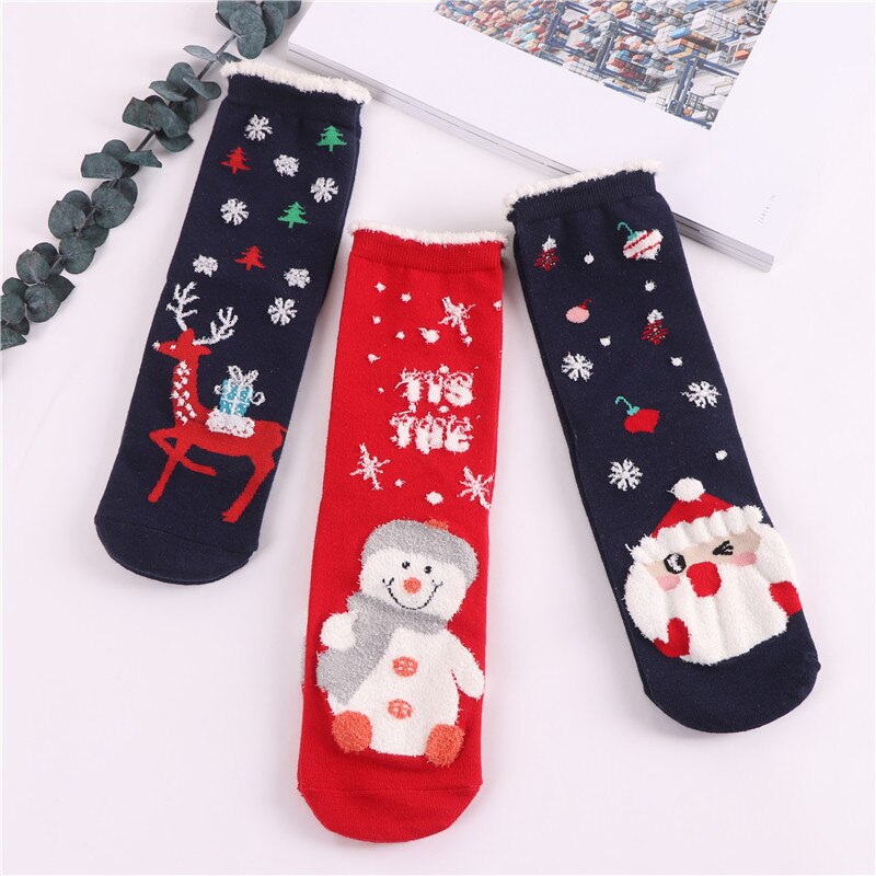Women Socks Winter Warm Christmas Stereo Socks Cotton Cute Santa Claus Deer Socks Xmas Christmas Socks for girls