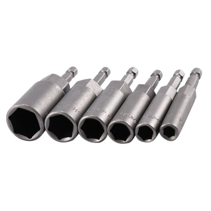 6 pièces 6mm-17mm 80mm longueur Extra profonde boulon écrou jeu de bits métrique 1/4 6.35mm hexagonale tige Impact douille adaptateur pour outils électriques