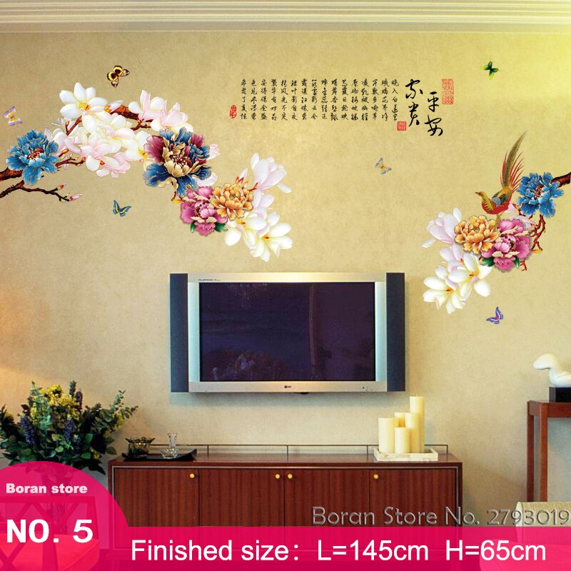 9 slags store lysblomster vægklistermærker træfugl boligindretning til sofa tv kinesisk stil boligindretning til soveværelse stue: 05