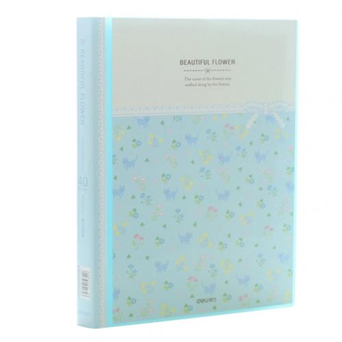 40 Pages A4 Paper Documents Floral File Holders Storage Binder Folder Pouch: Blue