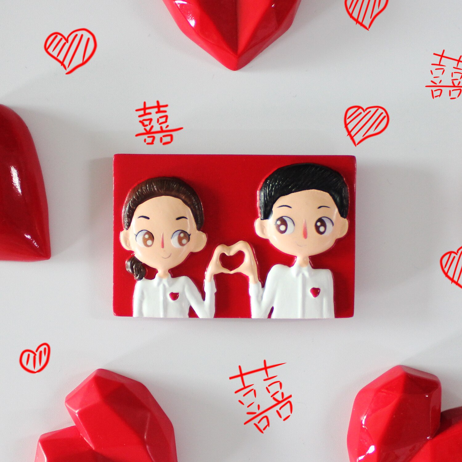 Red Heart Home Decoration Couple Refrigerator Sticker Romantic Wedding Polyresin Fridge Magnet Souvenir Decoration