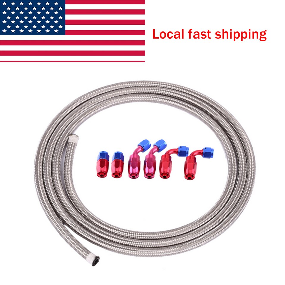 AN6 Rvs Stookolie Line Met 6pcs Glad Montage Hose End Adapter 3.65 m/12Ft