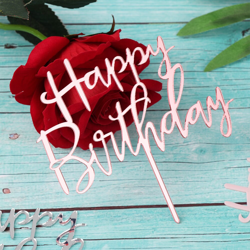 1pc Acrylic Baking cake Insert Decor Party Decoration Glitter Cake Topper Happy Birthday Gold Silver Rose Gold