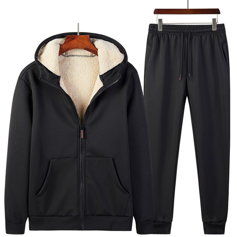 Winter dikke imitatiebont warme trainingspak heren hoodie trainingspak 2 -delige jas + broek heren set sportkleding trainingspak 4xl 5xl: Zwarte pakken / Chinese maat xl