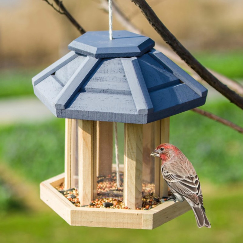 Voederhuisje van hout, hangend, vogelvoerbakje, regenbestendig, balkon, villa, huistype, vogelvoerdoos, tuindecoratie  mx10111141