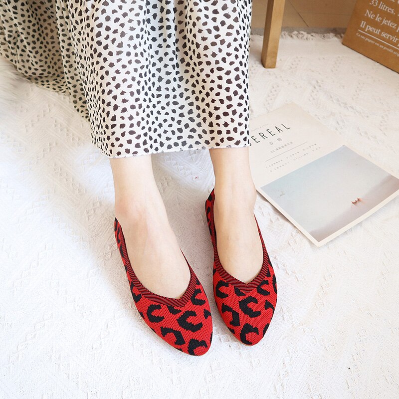 Spring Women Flat Shoes Leopard Print Women Shoes Casual Single Shoes Ballerina Shallow Mouth Shoes Summer Fly woven shoes