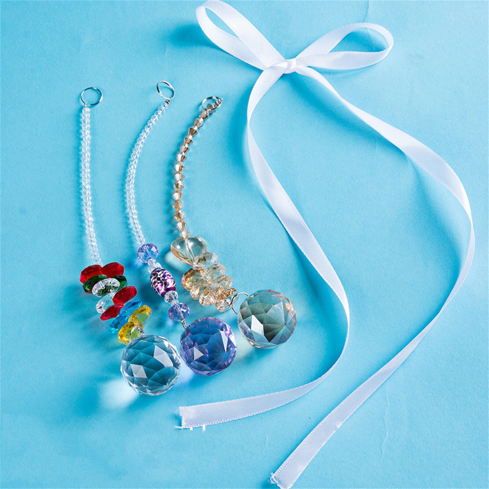 6PC Crystal Hanging Suncatcher Ornaments Window Wall Tree Hanging Pendant Decoration Crystal Rainbow Maker Sun Catcher Decor