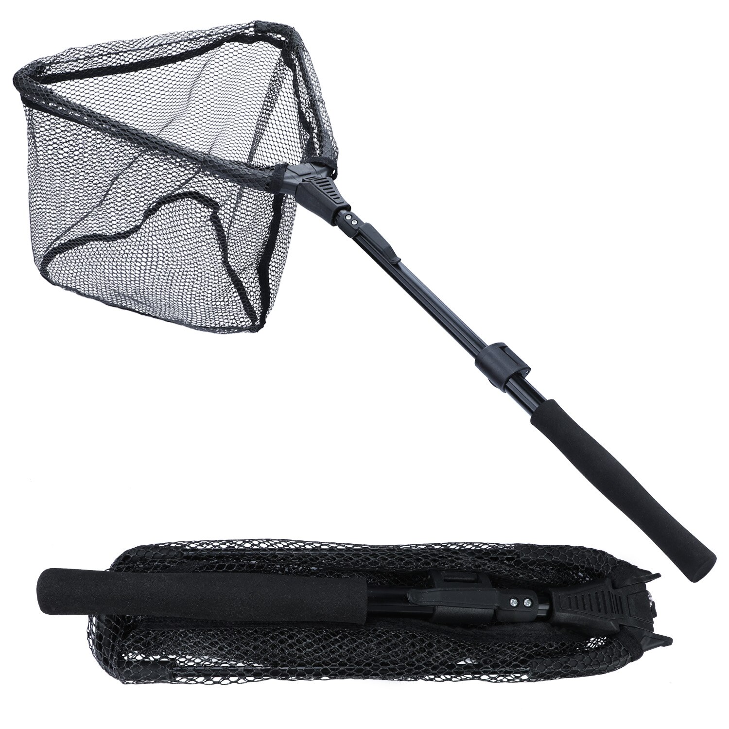 Sougayilang 65-112cm Folding Fishing Brail Net Telescopic Fishing Landing Net Scoop Net: Black 2section 95cm