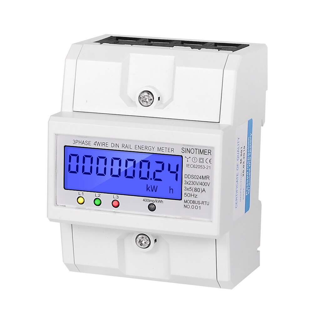 DDS024MR 80A LCD Energy Meter Modbus Three-Phase Electric Meter Volt Amp Watt Meter Power Meter Cycling Home Energy Monitor