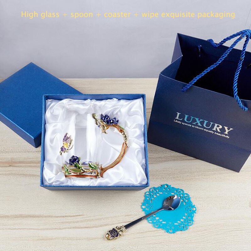 Skönhet och nyhet emalj kaffekopp mugg blomma te glas koppar för och kalla drycker te kopp sked set perfekt bröllop  b2: Röd