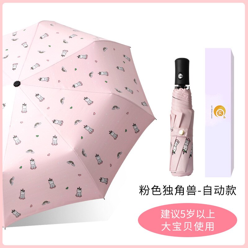 Kind der Tier Regenschirm Voll Automatische Kinder Pupils' Regen Getriebe Nette Ultra Leichte Falten Jungen und Mädchen Schule Regenschirme: Pink Unicorn