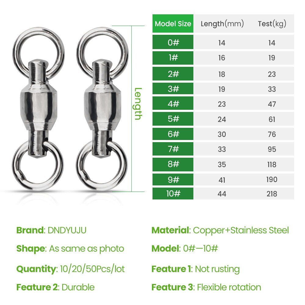Dndyuju 10Pcs Vissen Swivel Heavy Duty Ball Bearing Swivel Met Solid Ring Connector Rvs Kralen Vissen Haak Visgerei