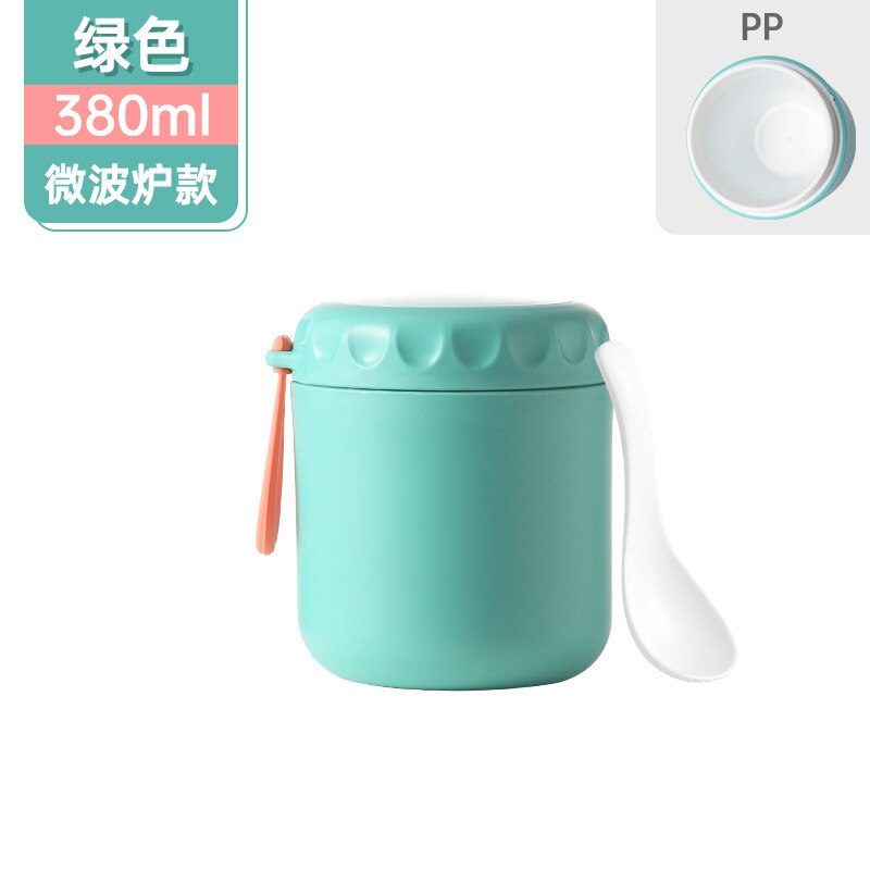 Frascos de vacío de 430ML, termos portátiles de acero inoxidable para estudiantes, caja de almuerzo con aislamiento de gachas, leche, desayuno, sopa, tazas: PP Green