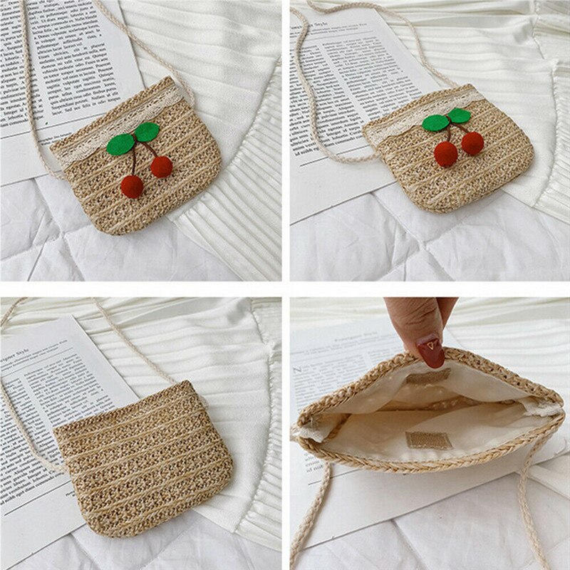 Noennavn søt småbarn baby strand messenger vesker barn barn jenter halm skulderveske håndveske crossbody veske
