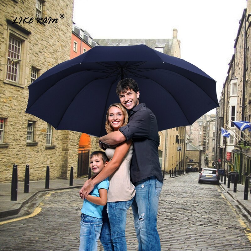 ALS REGEN 130cm Grote Opvouwbare Paraplu Voor 3 Mensen Winddicht Grote Paraplu Regen Vrouwelijke Mode Sterke Mannen Paraguas UBY28