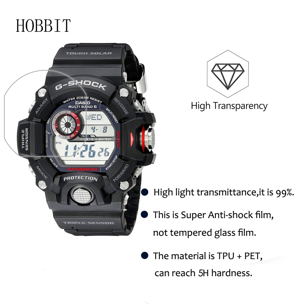 3 st för casio  gw9400 herrar gshock sportklocka skärmskyddsfilm för gw -9400-1cr gw -9400-3cr gw -9400j-1jf reporfolie