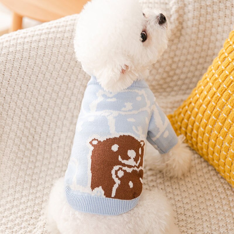 Blue Bear Dog Clothes Puppy Sweater Teddy Autumn and Winter Warm Clothes Pet Soft Pullovers Bichon Thick Clothes