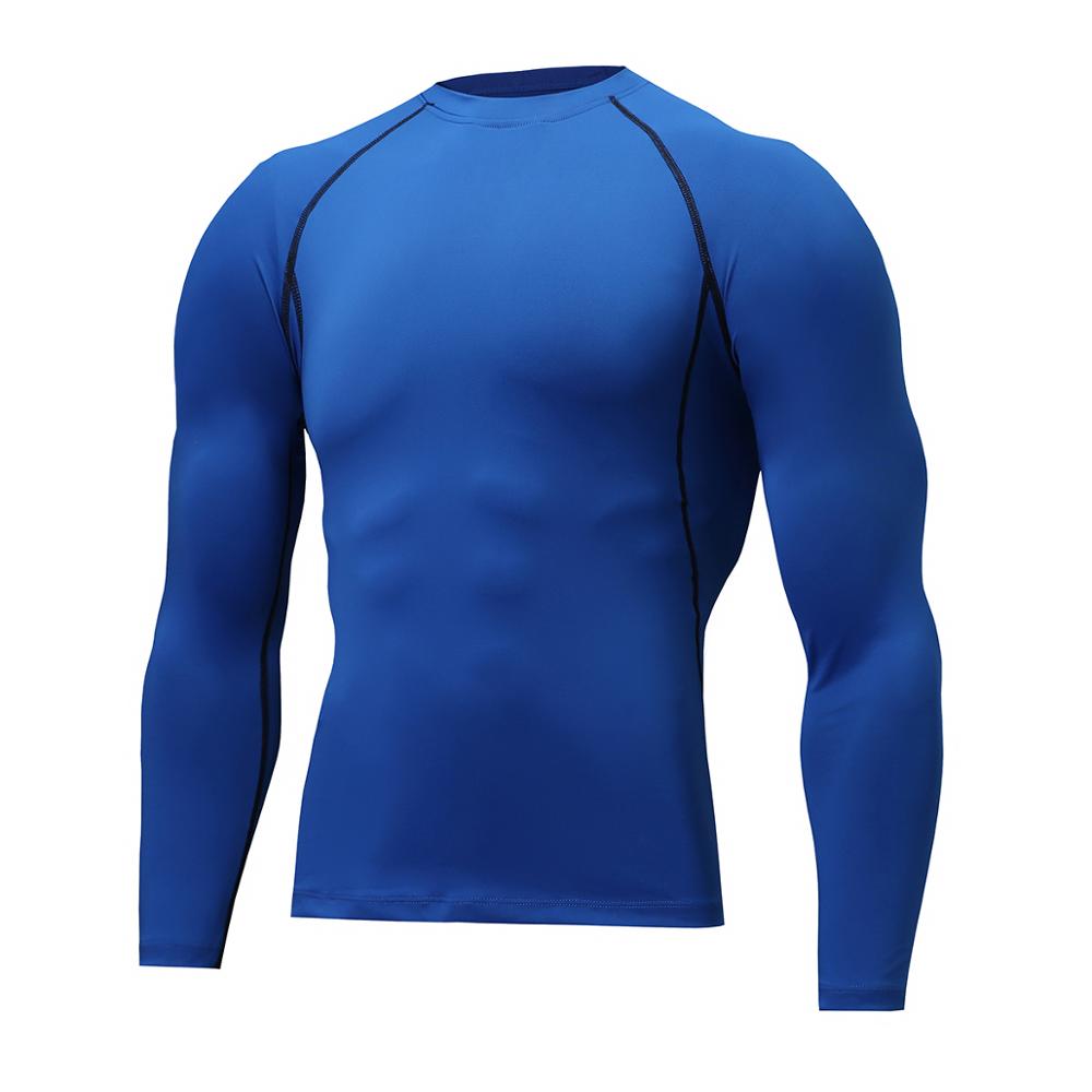 Los hombres de capas de Base Tops de manga larga gimnasio correr Entrenamiento T camisas: blue / XXL