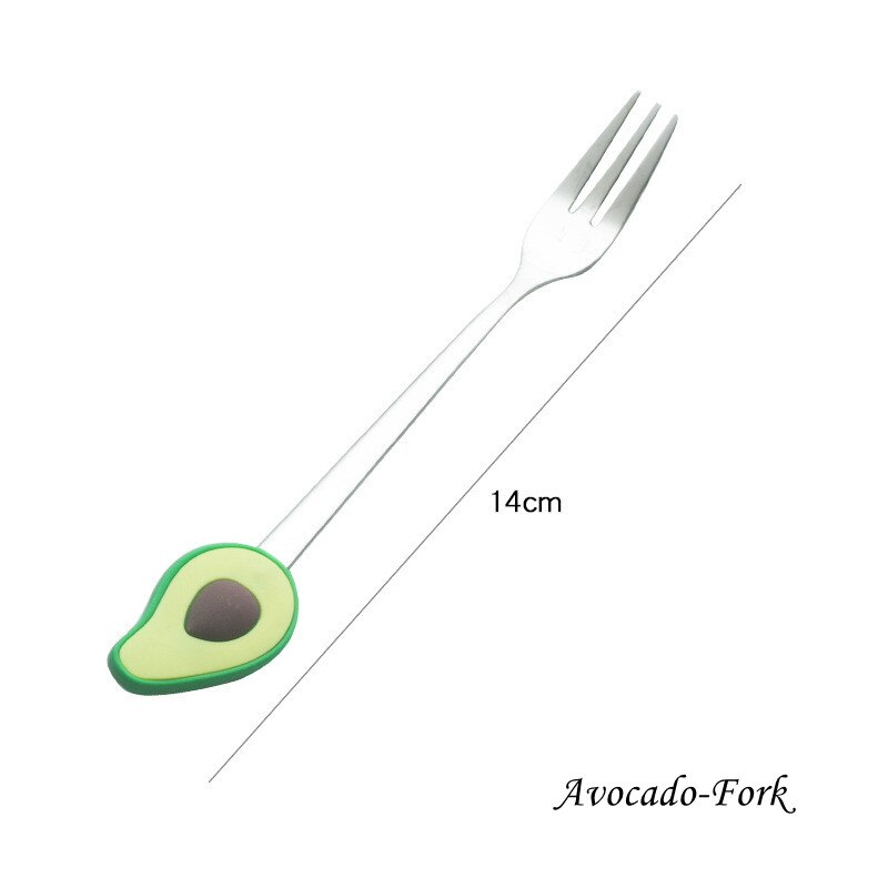 Fruit Shape Fruit Fork Spoon Silicone + Stainless Steel Fruit Fork Peach Durian Avocado Dessert Spoon: Avocado-Fork