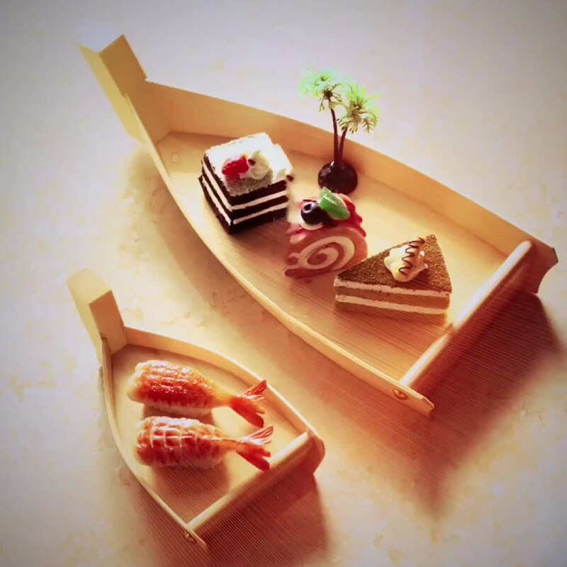 H7EA Japanese Cuisine Sushi Boat Wooden Serving Tray Seafood Platter Cold Dishes Ship Appetizers Container Kitchen Tableware