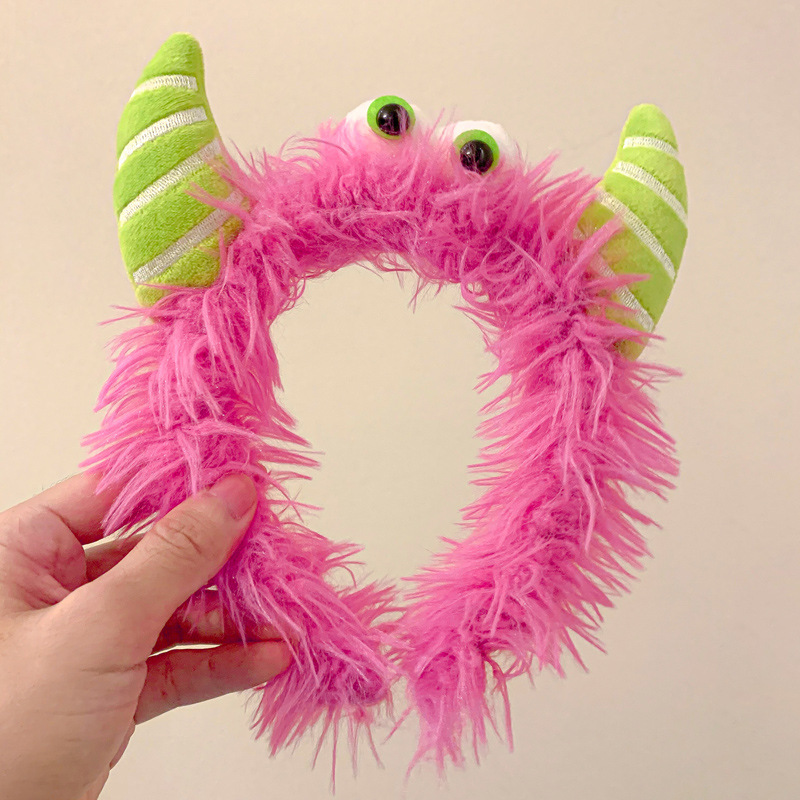 Diademas de felpa divertidas y bonitas, diadema para lavado de cara de pequeño monstruo, bandas antideslizantes para el cabello para mujer, accesorios para el cabello para niña: Fucsia