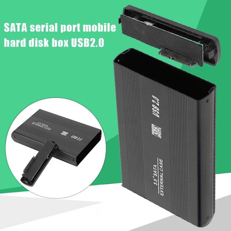 3.5 tums hårddiskfodral sata till usb 2.0 aluminiumlegering hdd-fodral extern hårddiskhölje med eu-adapter