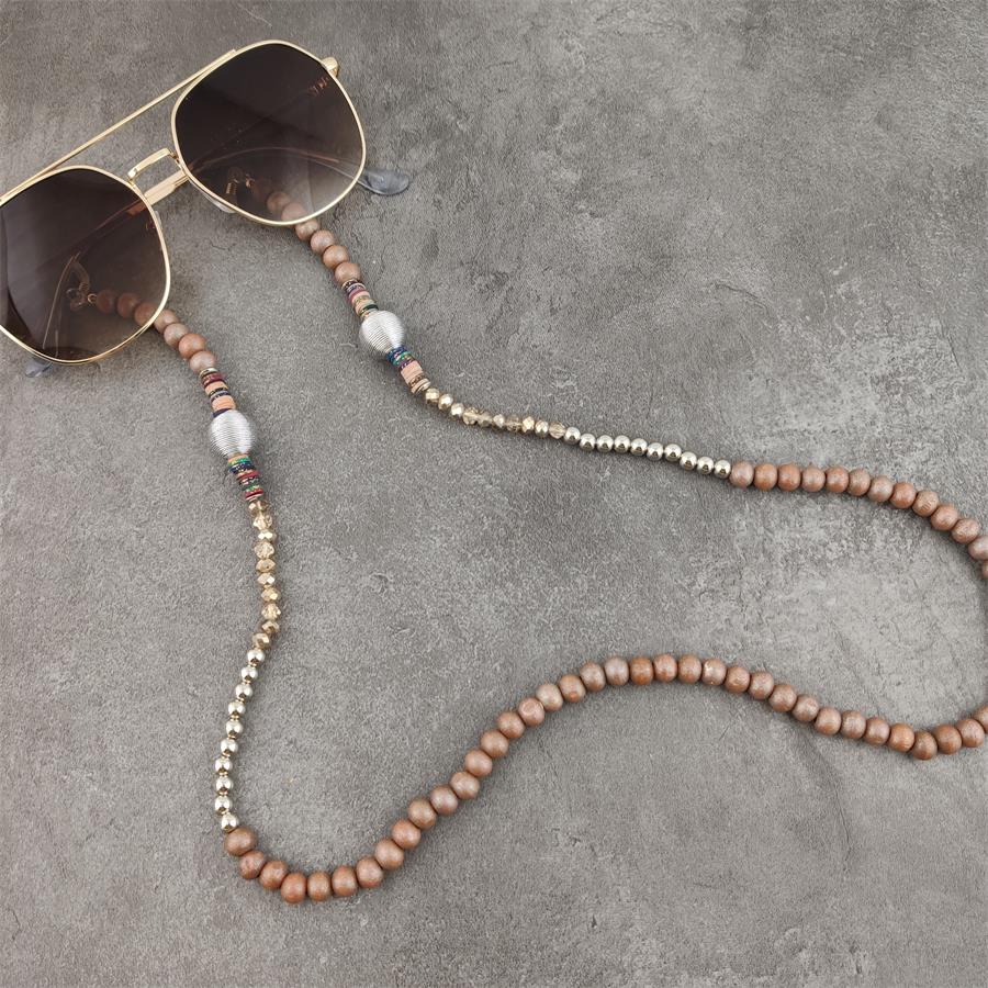Chaînes de lunettes en perles de bois Boho, avec boule argentée, lunettes de soleil en métal, lunettes de lecture, porte-cordon, sangle de cou
